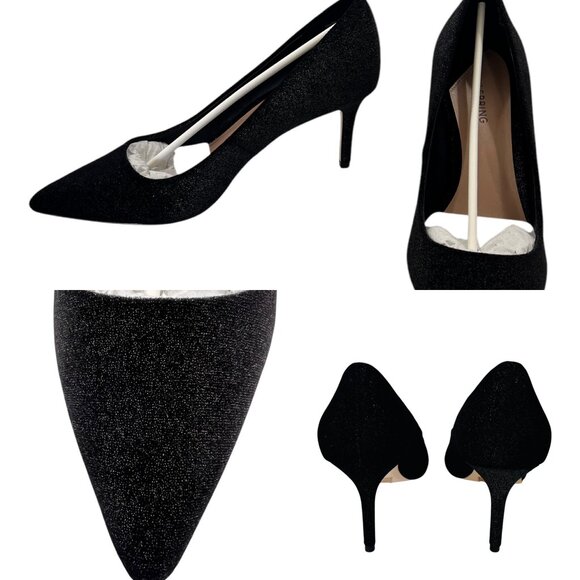 Call It Spring Slip-on Heels Pointed Toe Pumps Black Faux Suede w/Silver 9 NEW - Picture 1 of 9